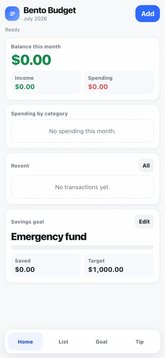 Bento Budget running on a phone