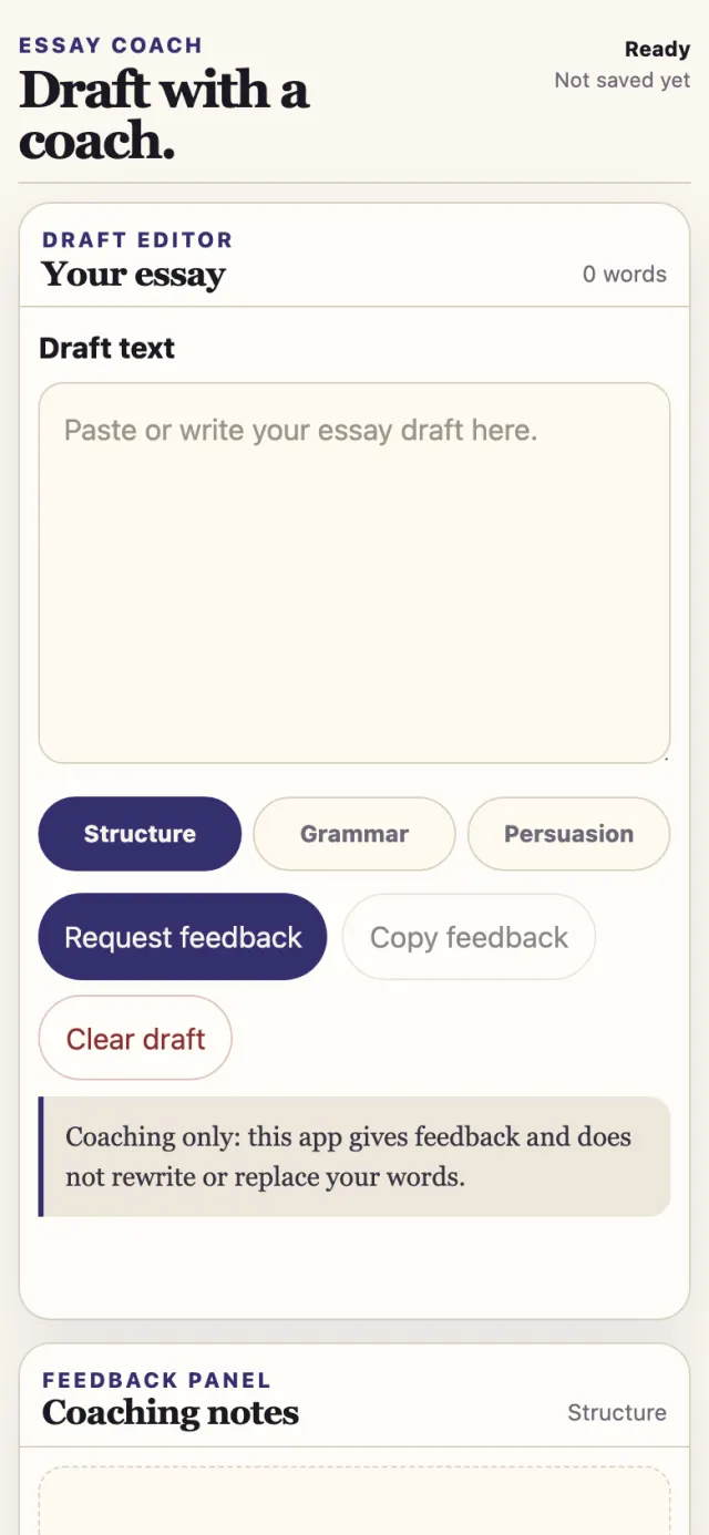 Essay Coach running on a phone