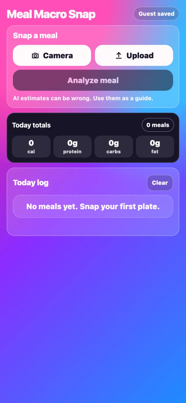 Meal Macro Scanner running on a phone
